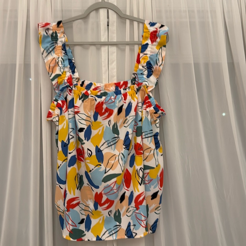 Lularoe – Daisy – Ruffle tank top – XL - white base with multicolor design